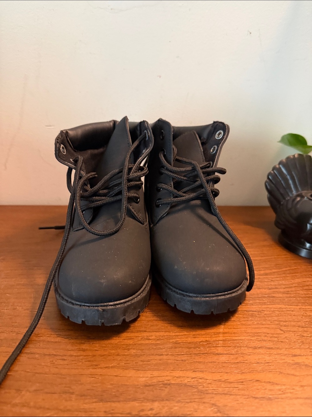 Kids Black Lace-Up Ankle Boots
